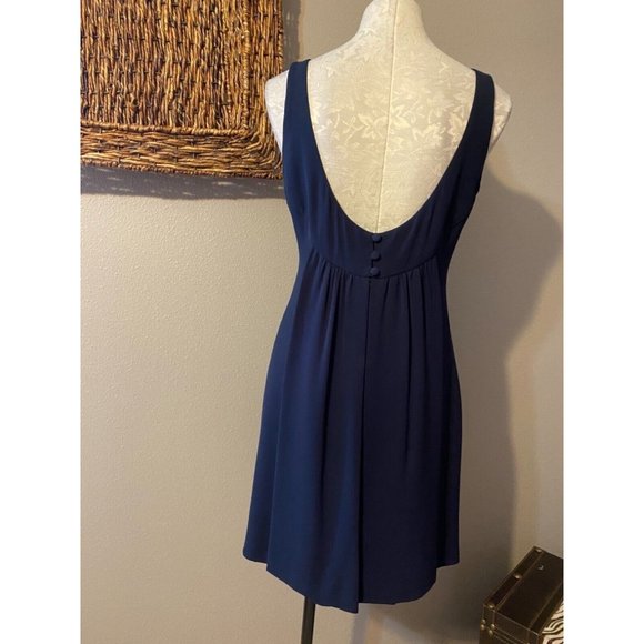 Escada Couture Dress Navy Blue 42 10 12 Low Plunge Open Back Silk Sheath - Picture 6 of 10